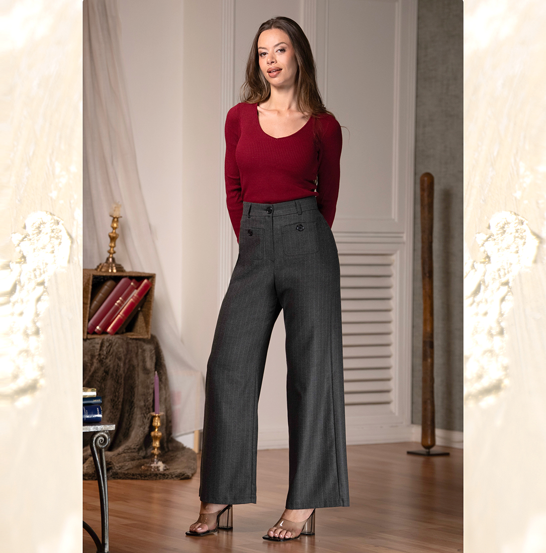 PANTALÓN ANCHO RAYA BOLS.PARCHE